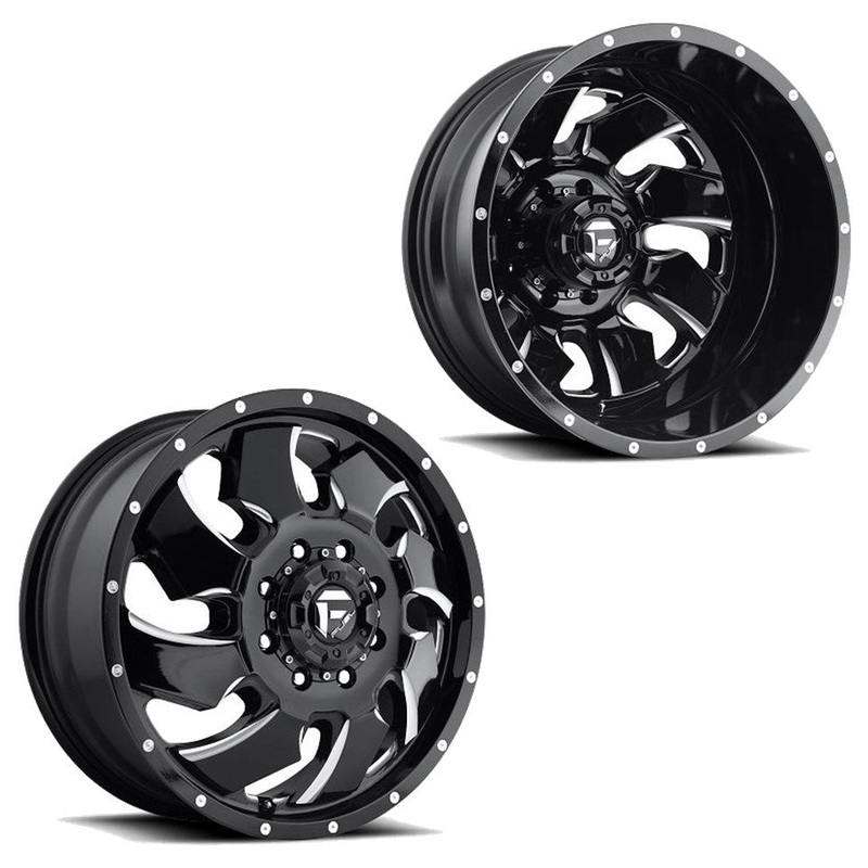 20x8.25 D574 Fuel Cleaver Black Milled PRE-11 GM Dually Wheels 8x6.5 Set of 6 (Fits UP to 13.50 tire)