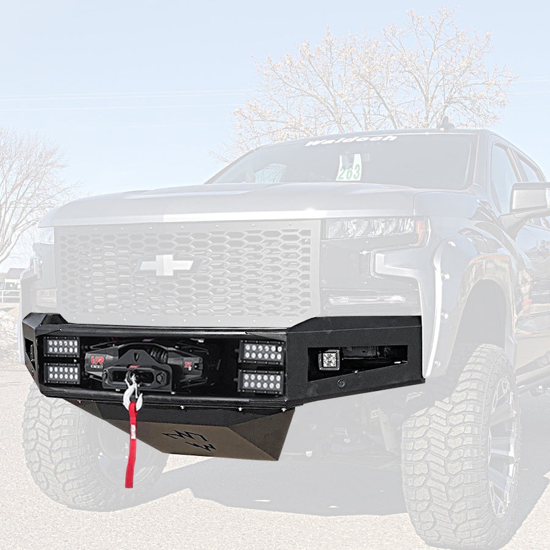 Waldoch Winch Bumper Custom Chevy Black Powder Coates with skid plate