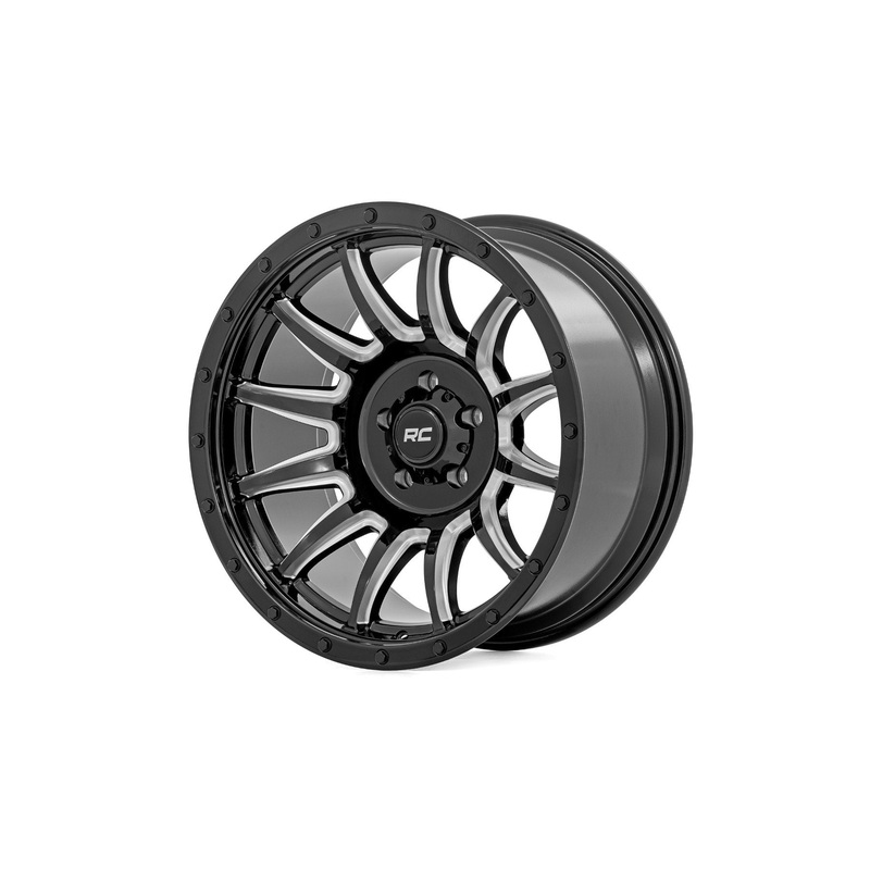 Rough Country 90 Series Wheel | One-Piece | Gloss Black w/machined spokes | 20x10 | 6x5.5 | -19mm