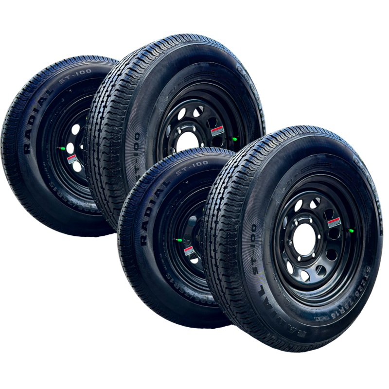 SRT OF 4 GOODRIDE ST100 225/75R15 10PR Trailer Tires on Rim 15X6 Black Modular