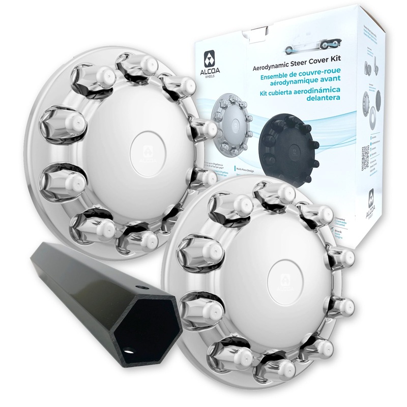 ALCOA Aerodynamic Steer Wheel Cover Kit with Hug-A-Lug Nut Covers and Installation Tool, Compatible with all 10x285.75mm 18 Wheeler Medium Truck Wheels (various colors and finishes available)