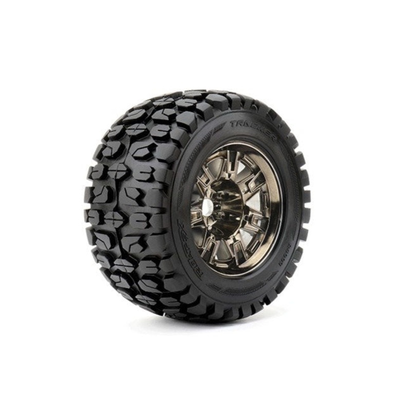 Roapex Tracker 1/8 Monster Truck Tires Mounted on Chrome Black