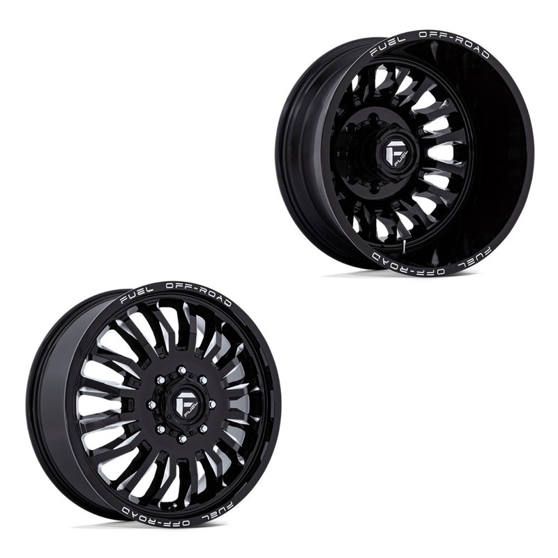 20x8.25 Fuel Off-Road D868 Arc Gloss Black Milled 11-UP GM DUALLY Wheels 8x210 Set of 6 (Fits UP to 12.50 tire)
