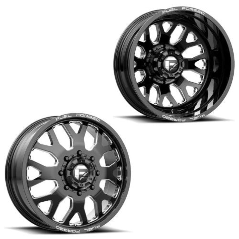 22x8.25 FF19D Fuel Forged Gloss Blk Mill 05-UP FORD 19-UP DODGE DUALLY Wheels 8x200 Set of 6 (Fits UP to 12.50 tire)