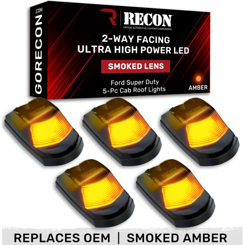 2017-2024 Ford SuperDuty RECON Smoked Amber LED Cab Lights (Replaces Factory Cab Lights)