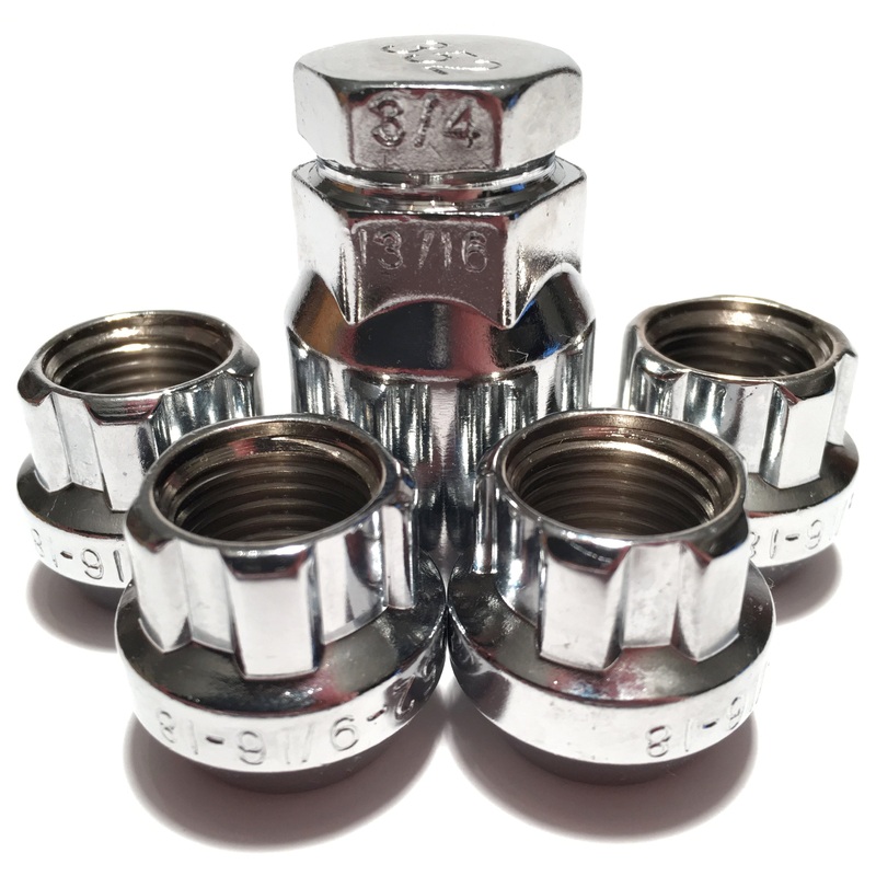 4 Chrome Open End Bulge Acorn 9/16 Wheel Locking Lug Nut Kit with Key