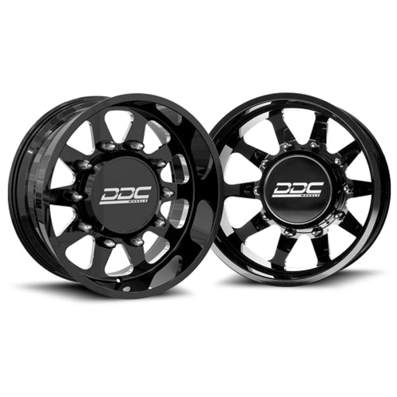 22x10 DDC Ten Blk 05-UP FORD FORGED DUALLY SUPER SINGLE Wheels 8 Lug Set of 6 (Lug Nuts AND Billet Lug Covers Included) Fits UP to 12.50 tire