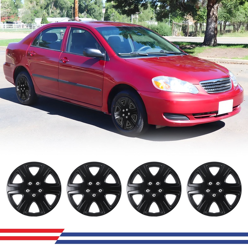 WINJET 15' Hubcaps Wheel Rims Cover for 2005-2008 TOYOTA COROLLA - Black Lacquer (With Decorative Screws)