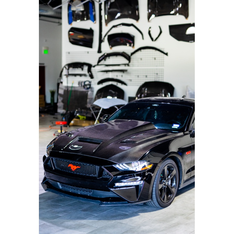 2018-2023 Ford Mustang Gloss Carbon Fiber Hood Terminator Aggressive Style