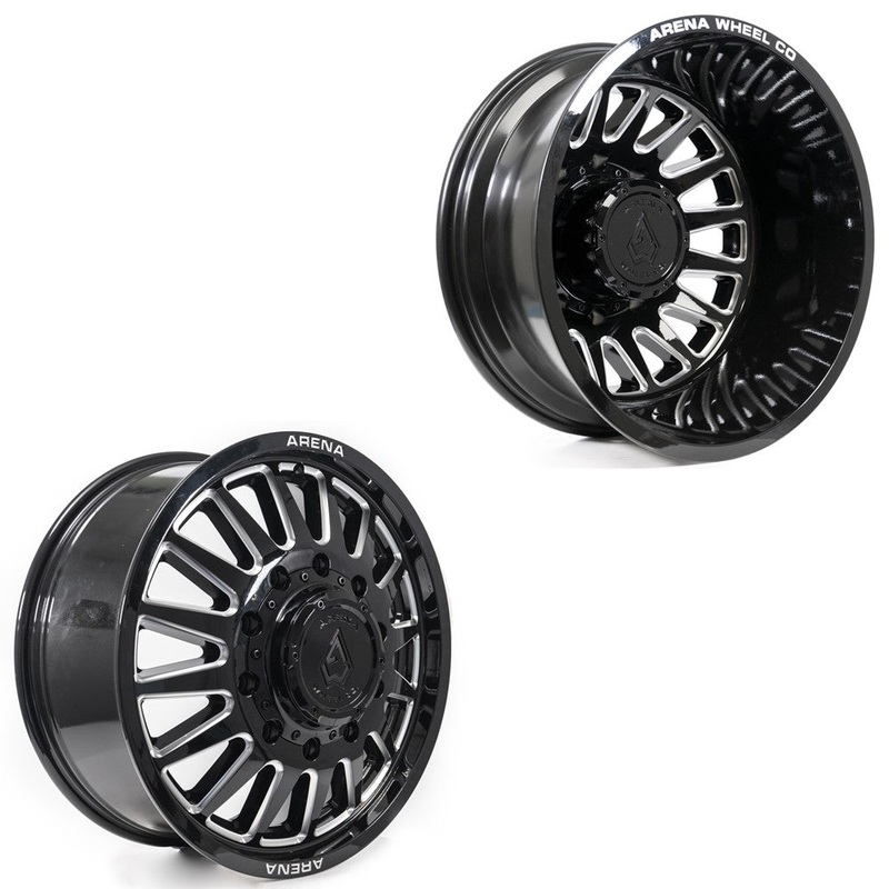 22x8.25 Arena A110 Rival Gloss Black and Milled 11-UP GM DUALLY Wheels 8x210 Set of 6 (Fits UP to 12.50 tire)