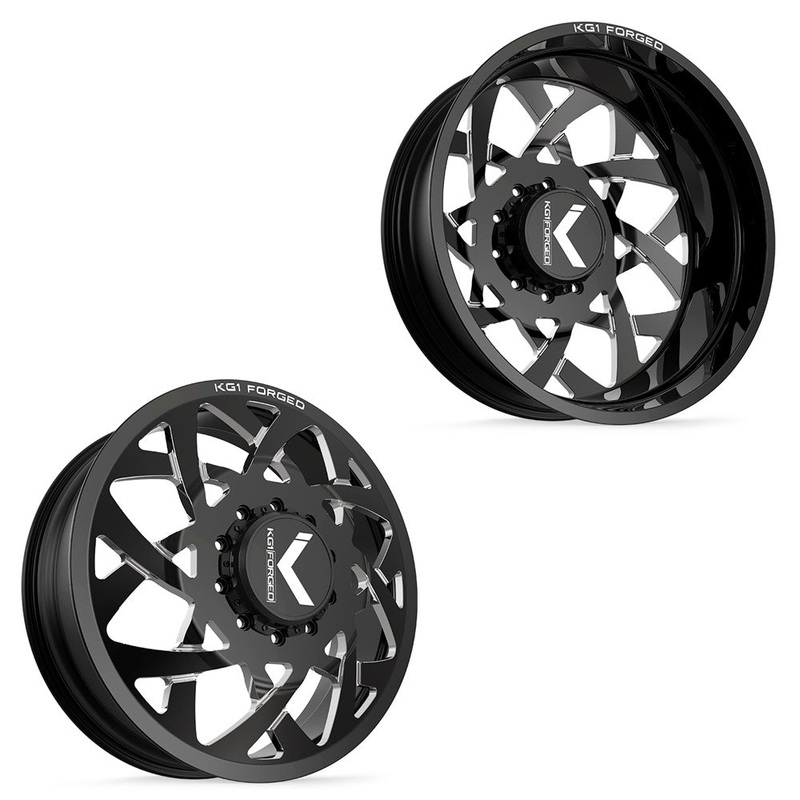22x8.25 KG1 Forged KD008 Orbital Gloss Black Premium Milled 11-UP GM DUALLY Wheels 8x210 Set of 6 (Fits UP to 12.50 tire)