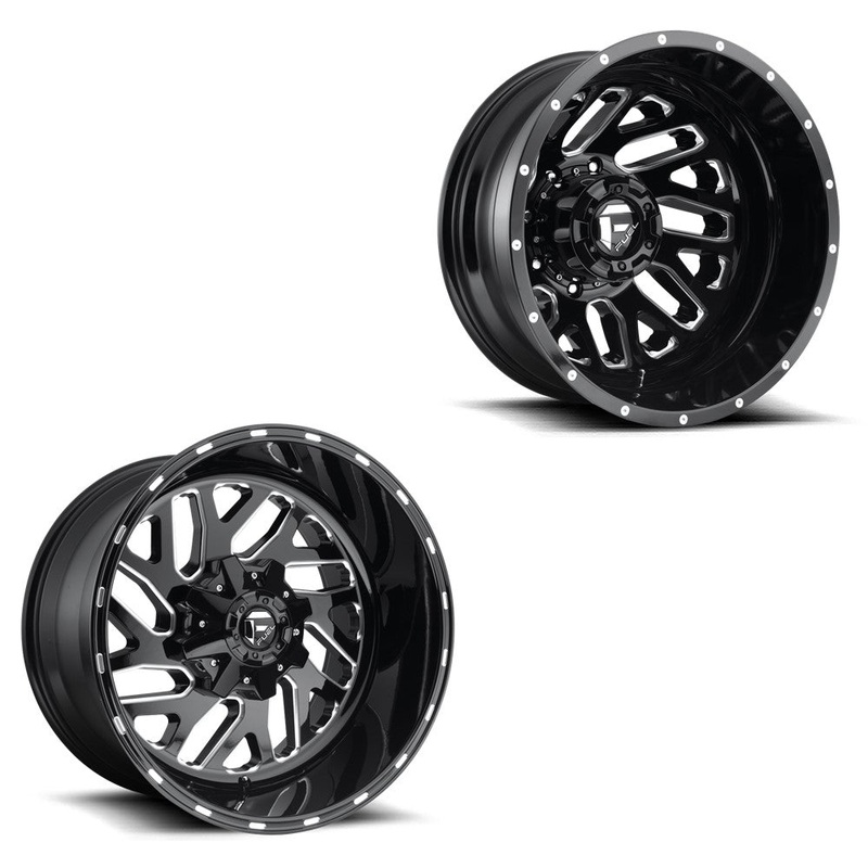20x10 Fuel D581 Triton Gloss Black Milled 11-UP GM DUALLY SUPER SINGLE Wheels 8 Lug Set of 6 (Fits UP to 12.50 tire)