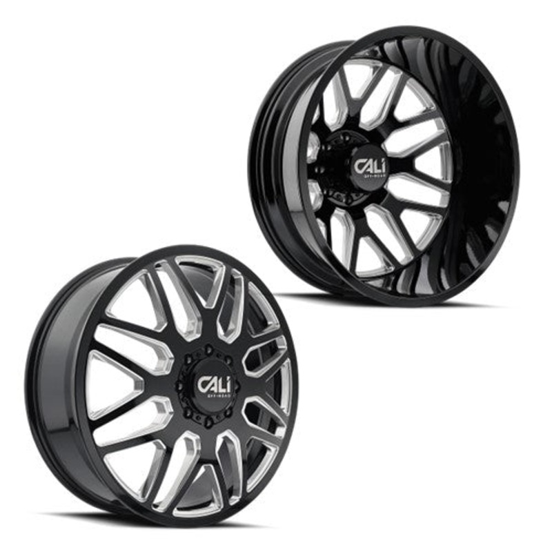 22x8.25 Cali Invader 9115D Black/Milled 11-UP GM Dually Wheels 8x210 Set of 6 (Fits UP to 13.50 tire)