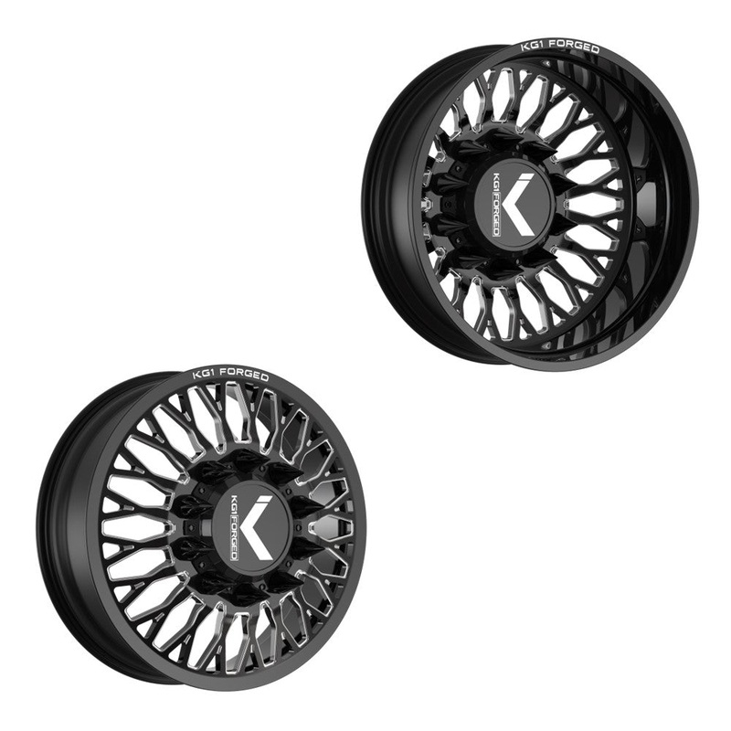 24x8.25 KG1 Forged KD049 Jacked-D Gloss Black Premium Milled FORD F-450/F-550 DODGE 4500/5500 DUALLY Wheels 10x225 Set of 6 (Lug Nuts/Adapters Included) Fits UP to 13.50 tire