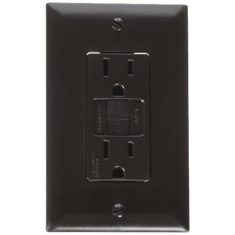 RV Designer S805, Dual GFCI Outlet with Cover Plate, Brown, AC Electrical
