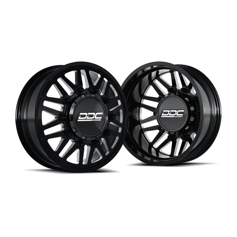 22x8.25 DDC Aftermath Black Milled 11-UP GM DUALLY Wheels 8x210 Set of 6 (Lug Nuts Included) Fits UP to 12.50 tire