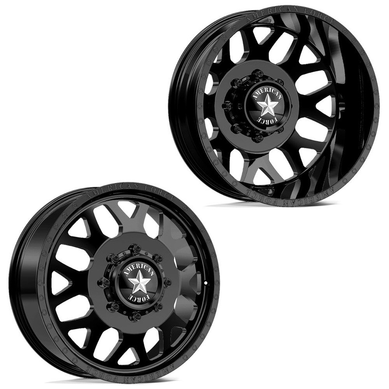 20x8.25 American Force DB03 Payload Black PRE-11 GM DUALLY Wheels 8x6.5 Set of 6 (Fits up to 12.50 tire)