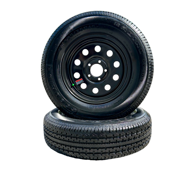 SET OF 2 GOODRIDE ST100 205/75R15 8PR Trailer Tires on Rim 15X5, 5X4.5 Black Modular