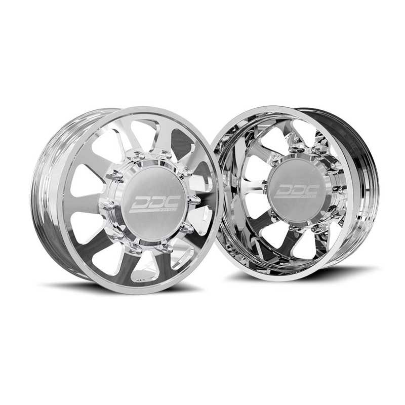 20x8.25 DDC Ten Polished FORD F-450/F-550 DODGE 4500/5500 FORGED DUALLY Wheels 10x225 Set of 6 (Lug Nuts AND Billet Lug Covers Included) Fits UP to 12.50 tire
