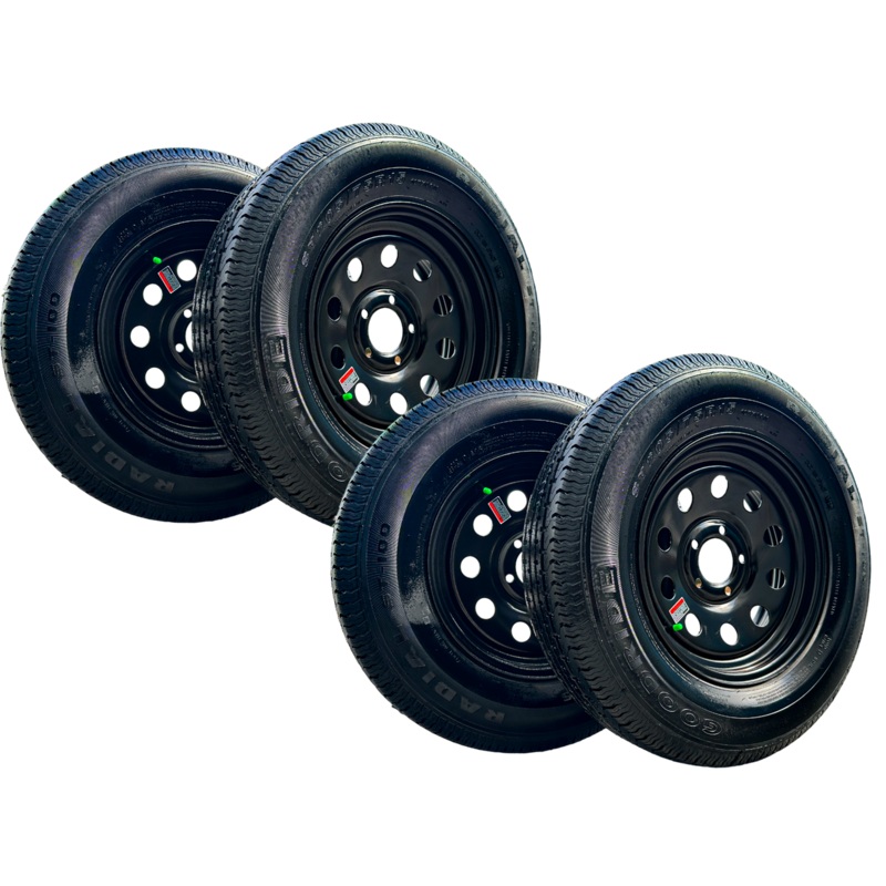 SET OF 4 GOODRIDE ST100 205/75R15 8PR Trailer Tires on Rim 15X5, 5X4.5 Black Modular