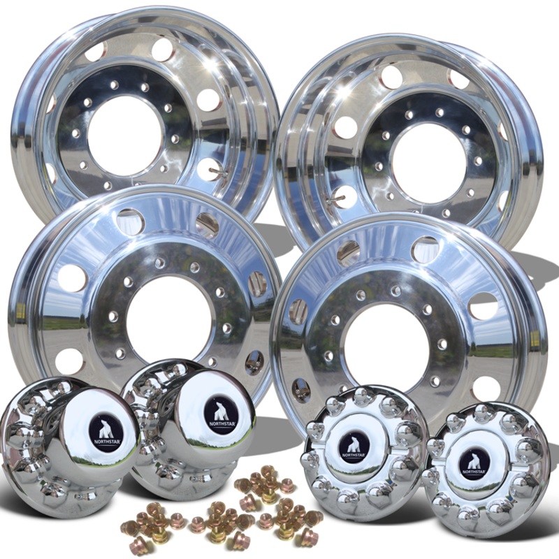 19.5x6.00 Northstar Mirror Polished Both Sides 8 Vent Hole Ford F450/F550 DRW 4 Wheel Kit