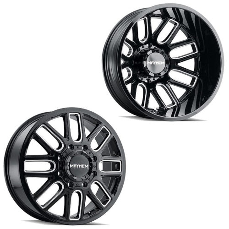 22x8.25 Mayhem 8107D Cogent Black Milled 11-UP GM DUALLY Wheels 8x210 Set of 6 (Fits UP to 13.50 tire)