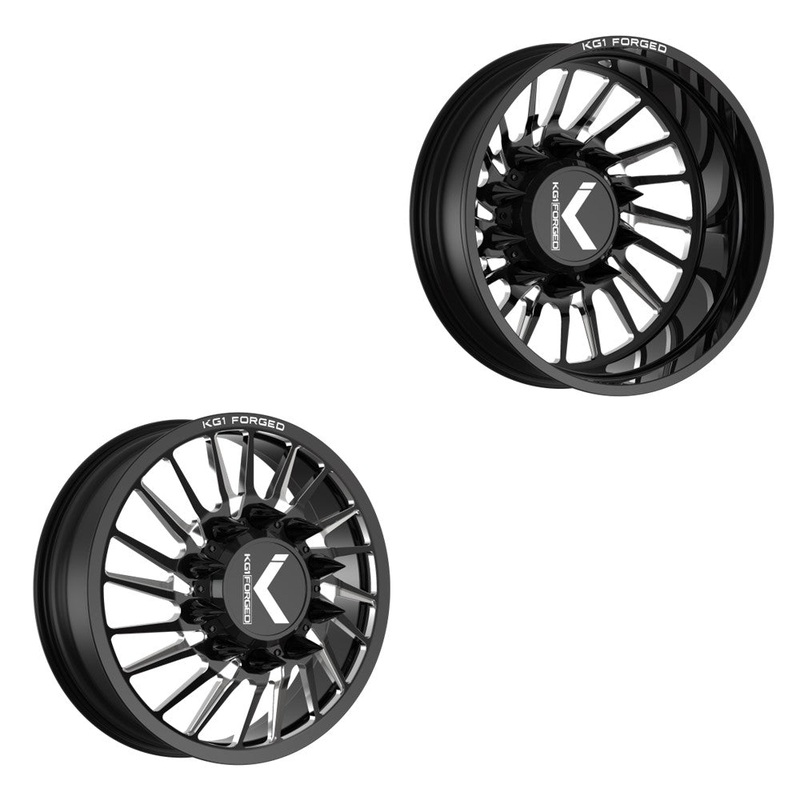 24x8.25 KG1 Forged KD038 Javelin-D Gloss Black Premium Milled PRE-11 GM PRE-19 DODGE DIRECTIONAL DUALLY Wheels 8x6.5 Set of 6 (Lug Nuts/Adapters Included) Fits UP to 13.50 tire