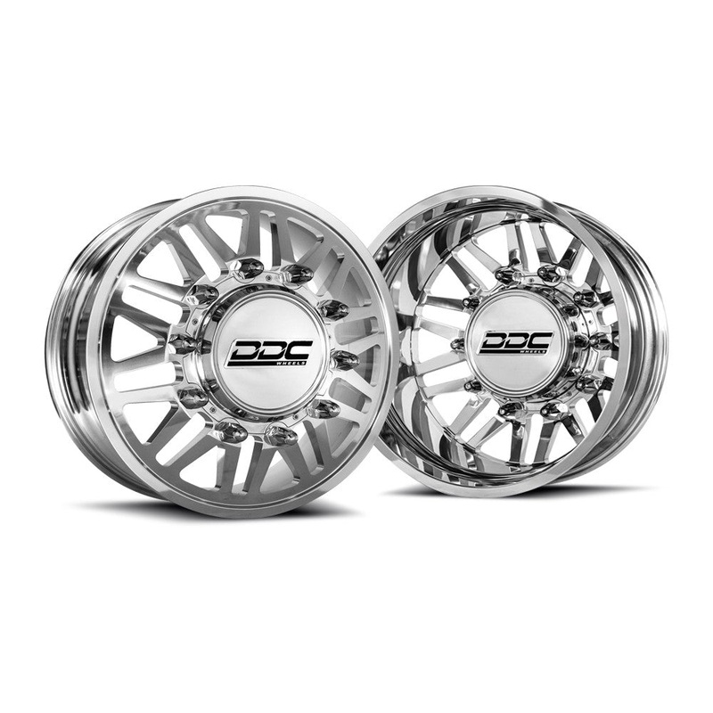 20x8.25 DDC Aftermath Polished 11-UP GM DUALLY Wheels 8x210 Set of 6 (Lug Nuts Included) Fits UP to 12.50 tire