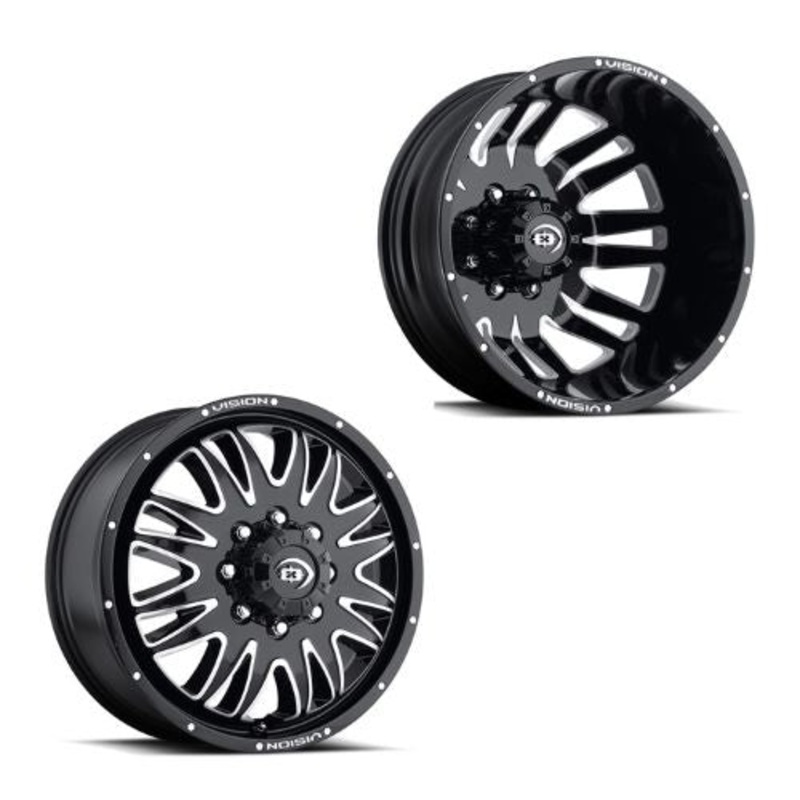 20x8.25 Vision 401 Rival Gloss Blk Mach 19-UP DODGE DUALLY Wheels 8x200 Set of 6 (Fits UP to 12.50 tire)