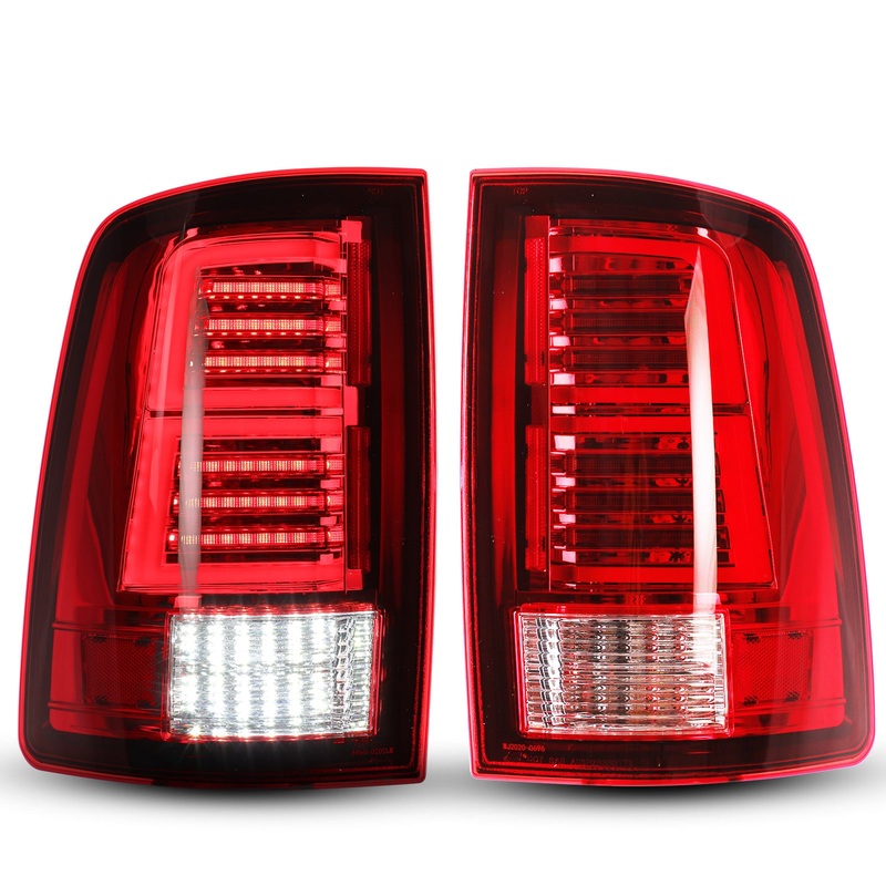 For 2009-2018 Dodge Ram 1500 2500 3500/2019-2024 Dodge Ram 1500 Classic Tail Lights - Chrome/Red