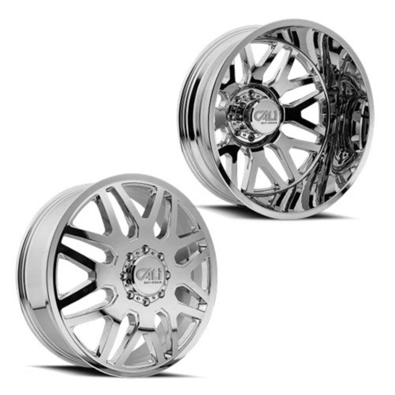 22x8.25 Cali Invader 9115D Chrome 11-UP GM Dually Wheels 8x210 Set of 6 (Fits UP to 13.50 tire)