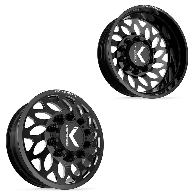 22x8.25 KG1 Forged KD007 Lotus Gloss Black Premium Milled 11-UP GM DIRECTIONAL DUALLY Wheels 8x210 Set of 6 (Lug Nuts/Adapters Included) Fits UP to 13.50 tire