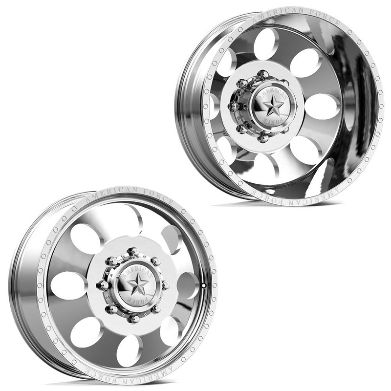20x8.25 American Force DB01 Radial Polished PRE-99 FORD DUALLY Wheels 8x6.5 Set of 6 (Fits UP to 12.50 tire)