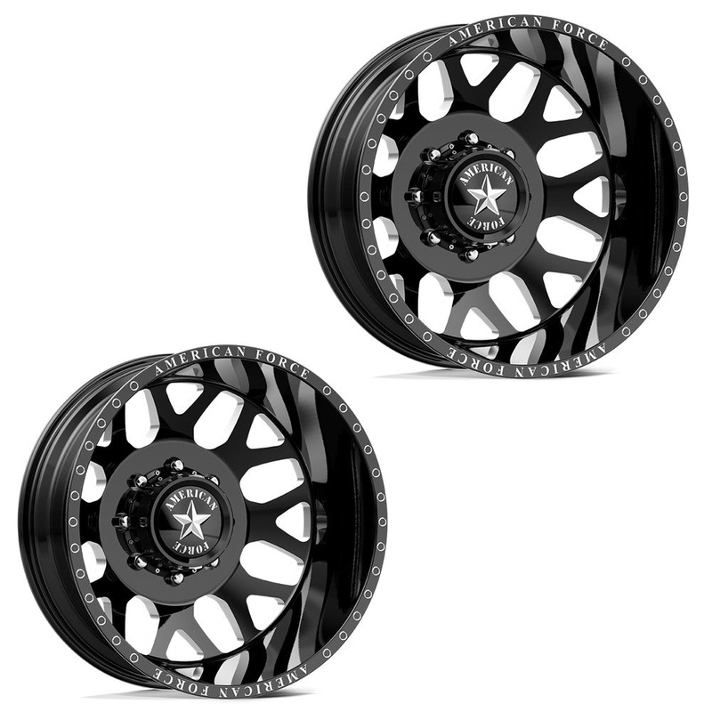 20x8.25 American Force DB03 Payload Gloss Black Milled PRE-11 GM DUALLY Wheels 8x6.5 Set of 6 (Fits up to 12.50 tire)