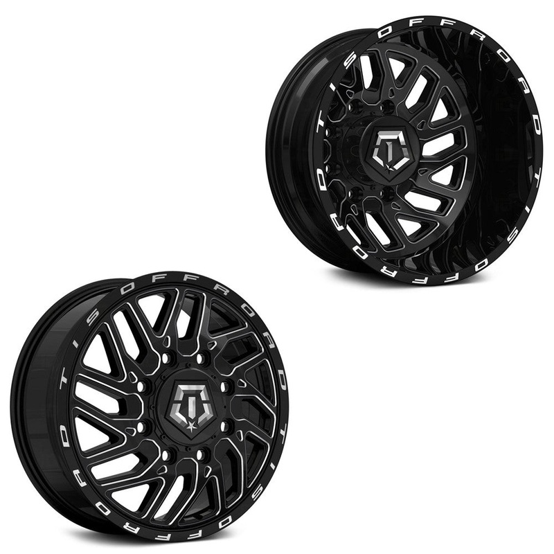 20x8.25 TIS 544BM Gloss Black Milled 11-UP GM DUALLY Wheels 8x210 Set of 6 (Fits UP to 12.50 tire)