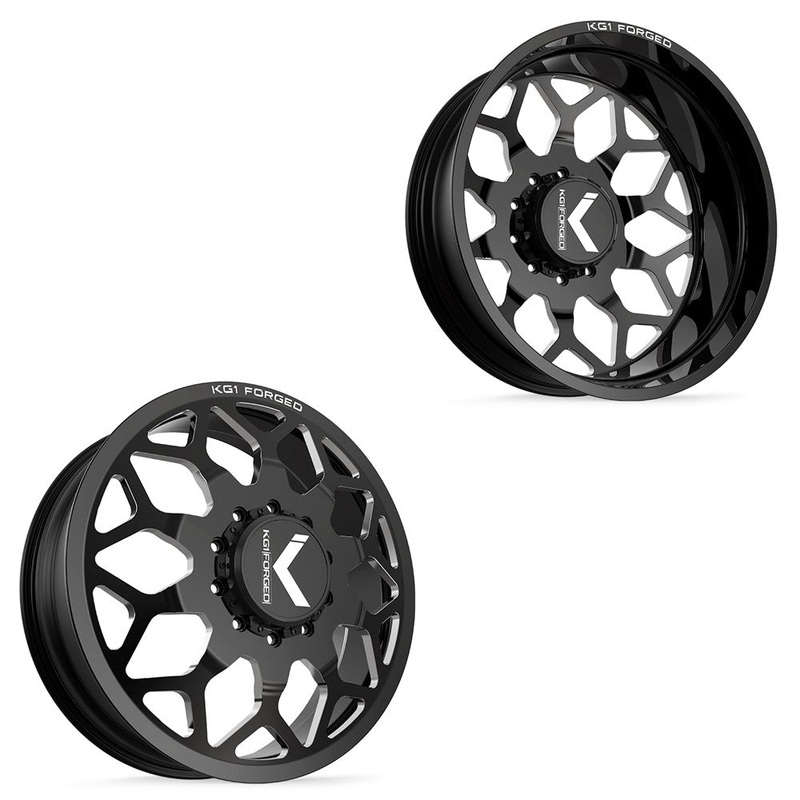 26x8.25 KG1 Forged KD016 Luxor Black Milled 05-UP FORD 19-UP DODGE DUALLY Wheel 8x200 Set of 6 (Fits UP to 12.50 tire)