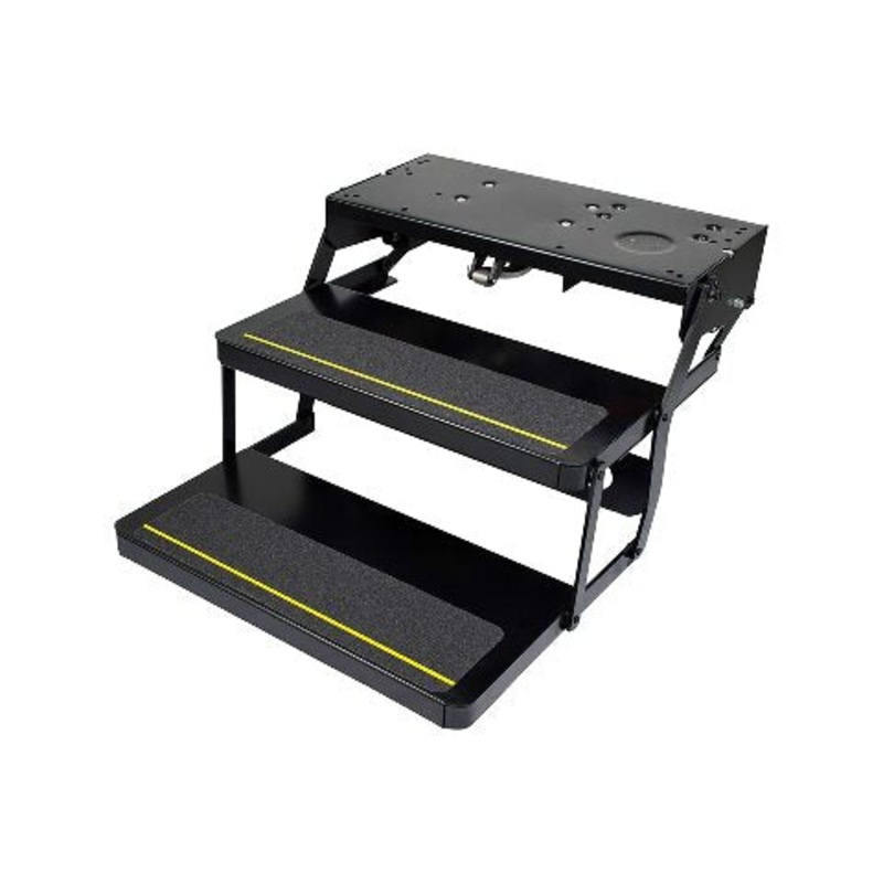 Kwikee Lippert Platinum Series Double Tread Electric RV Steps  Automatically Extending RV Travel Trailer Steps  Heavy-Gauge Steel  24" Wide Treading  Non-Slip Surace  12V Motor  372558
