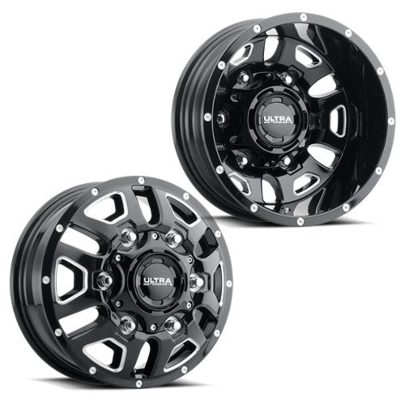 17x6.5 Ultra 003BM Hunter Gloss Black Milled 11-UP GM DUALLY Wheels 8x210 Set of 4 (Fits Stock Tire Sizing)