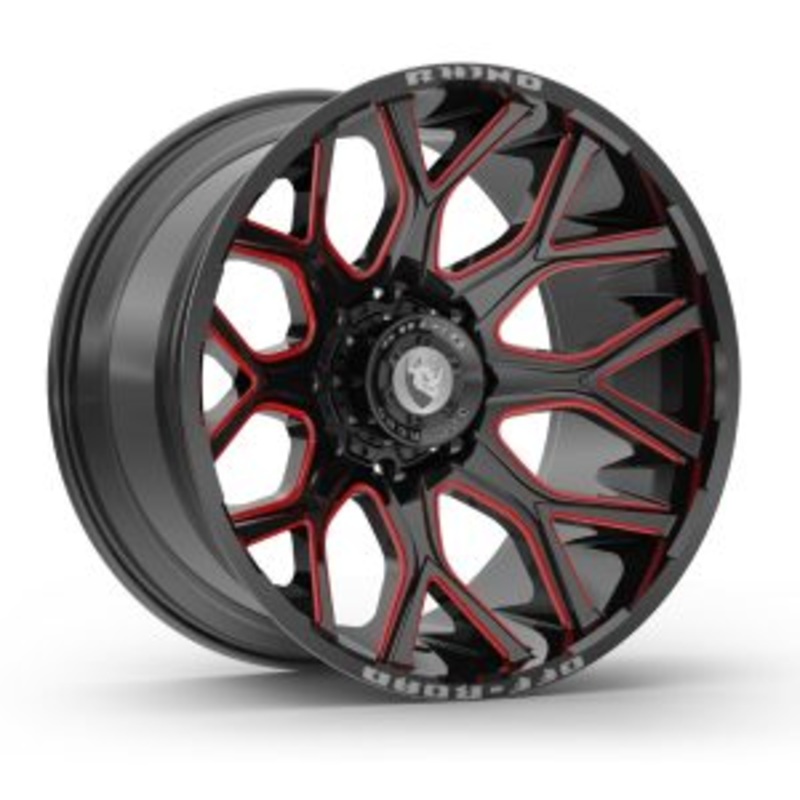 SET OF 5 20X10 RHINO PREDATOR OFFROAD WHEELS RED MILLING WINDOW & RIVETS 8X165.1