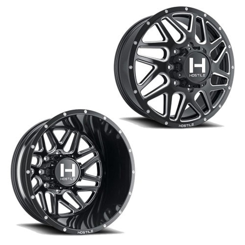 20x8.25 Hostile H401 Sprocket Black Milled 11-UP GM DUALLY Wheels 8x210 Set of 6 (Fits UP to 12.50 tire)