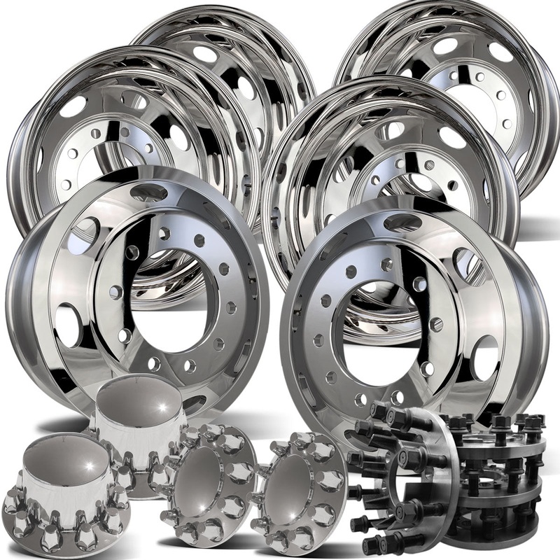 22.5 Northstar Oval Style WHEELS W/ 8 TO 10 LUG ADAPTER KIT (FORD F350 2005-PRESENT)