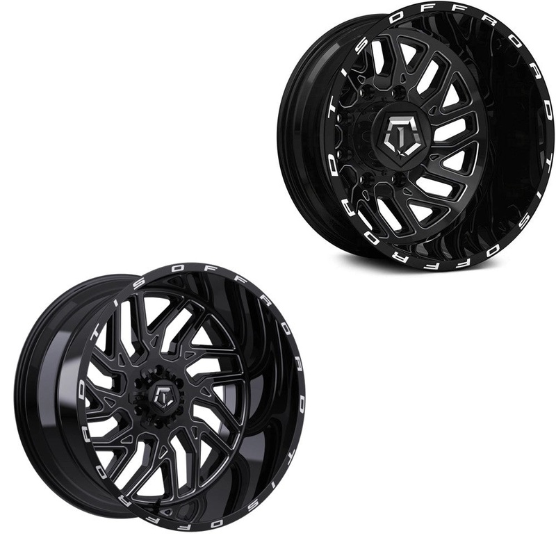 20x12 TIS 544BM Gloss Black Milled 05-UP FORD DUALLY SUPER SINGLE Wheels 8 Lugs Set of 6 (Fits UP to 12.50 tire)