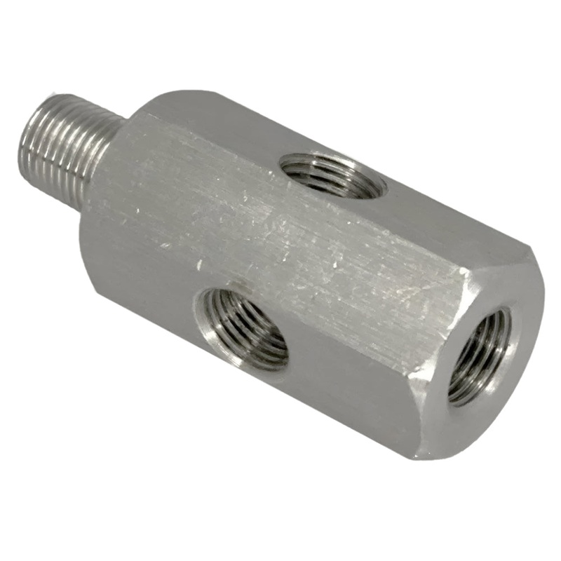 Stainless Steel  1/8" BSPT male  - 1/8" BSPT female - two x 1/8" BSPT female  in the side