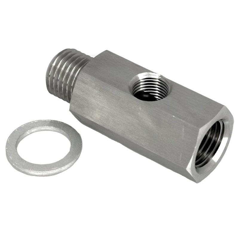 Stainless Steel Oil Pressure T Piece M14 x 1.5 Male and Female 1/8" NPT  in the side