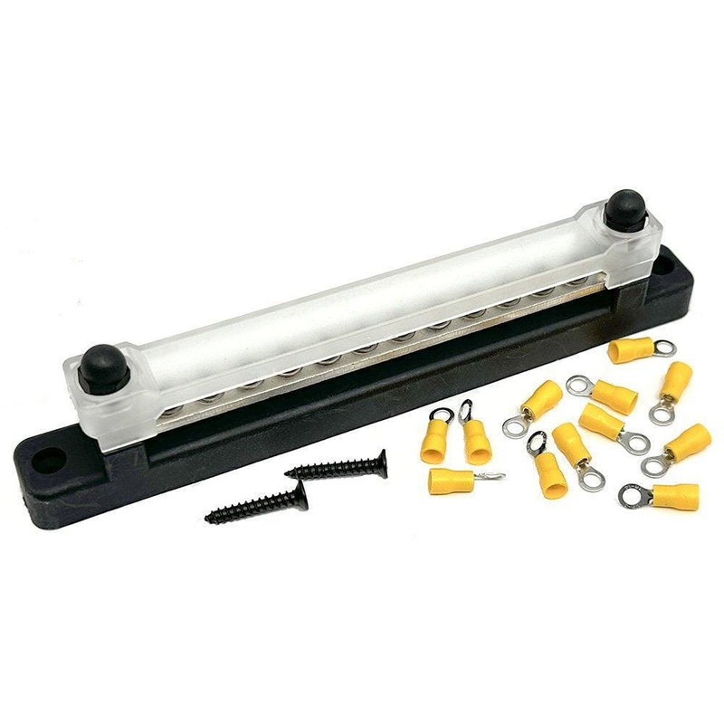 12 Way Busbar/Distribution Bar With Clear Cover - Red or Black Black