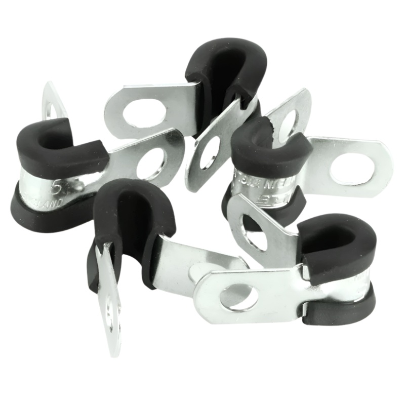 Zinc Plated Steel Rubber Lined  P-Clips Pack of 5 - 8 Sizes 5mm