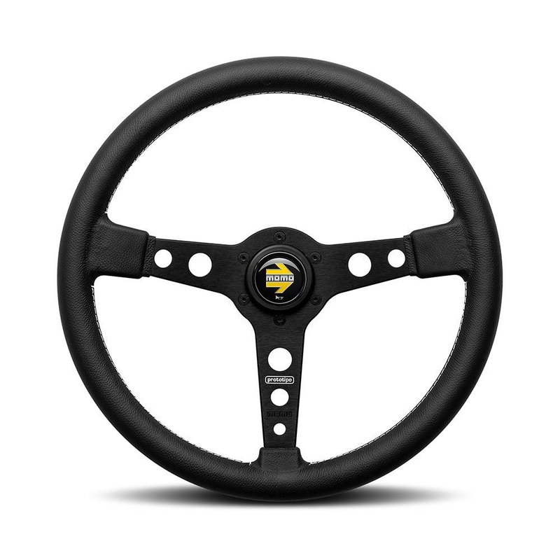 MOMO Prototipo 370mm Leather Steering Wheel - Black Spokes