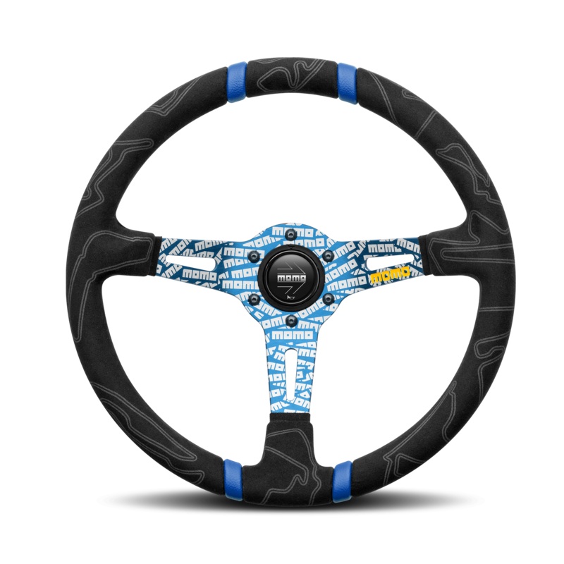 MOMO Ultra Black Alcantara Steering Wheel with Blue Inserts (350mm)