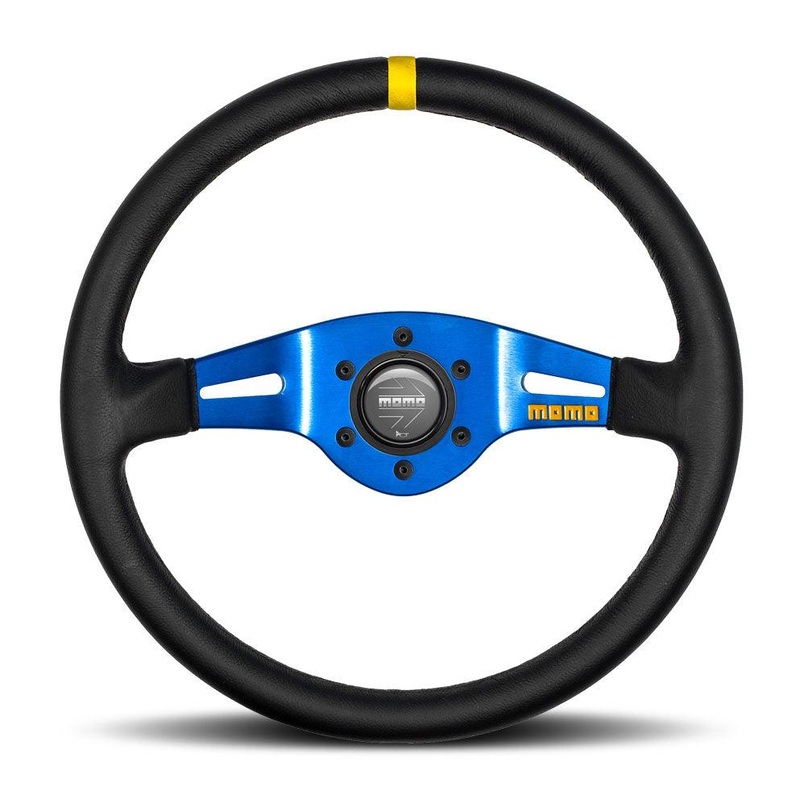 MOMO MOD.03 350mm Leather Steering Wheel with Blue Spokes