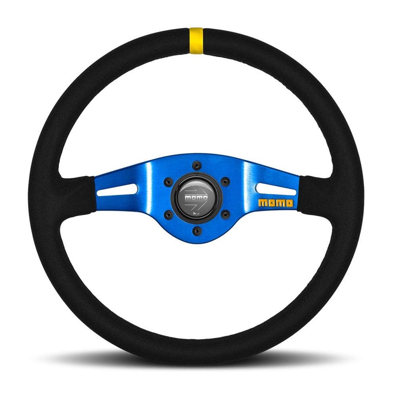 MOMO MOD.03 350mm Suede Steering Wheel with Blue Spokes